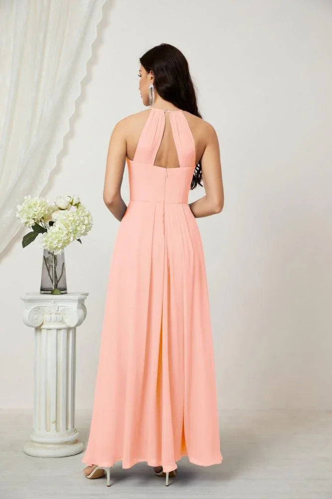 ZapDress Chiffon Halter Bridesmaid Dresses Long A-Line Formal Evening Dress 2805 (ZD16959)