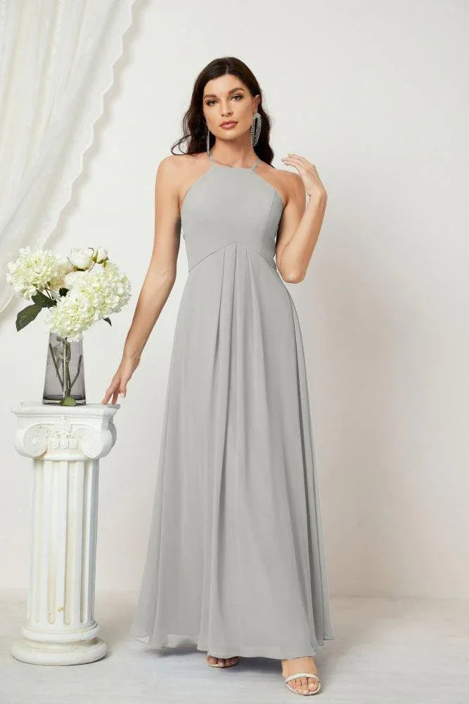 ZapDress Chiffon Halter Bridesmaid Dresses Long A-Line Formal Evening Dress 2805 (ZD16959)