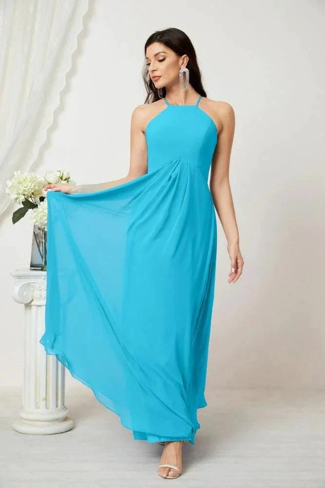 ZapDress Chiffon Halter Bridesmaid Dresses Long A-Line Formal Evening Dress 2805 (ZD16959)