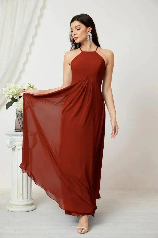 ZapDress Chiffon Halter Bridesmaid Dresses Long A-Line Formal Evening Dress 2805 (ZD16959)