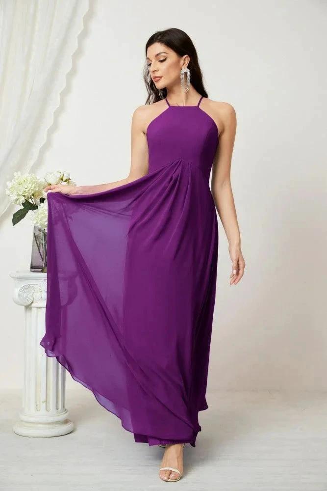 ZapDress Chiffon Halter Bridesmaid Dresses Long A-Line Formal Evening Dress 2805 (ZD16959)