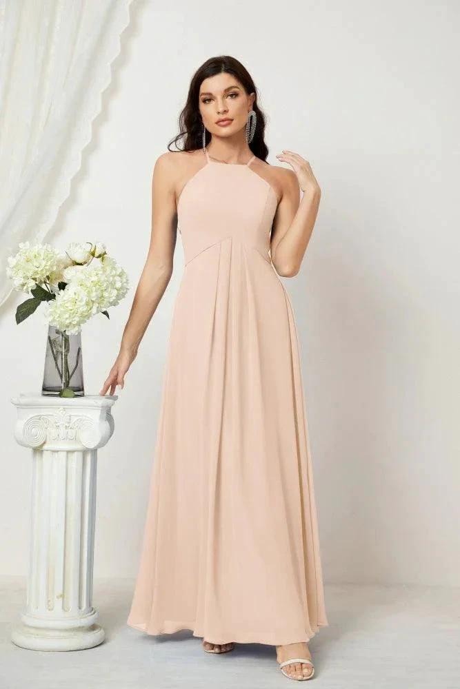 ZapDress Chiffon Halter Bridesmaid Dresses Long A-Line Formal Evening Dress 2805 (ZD16959)