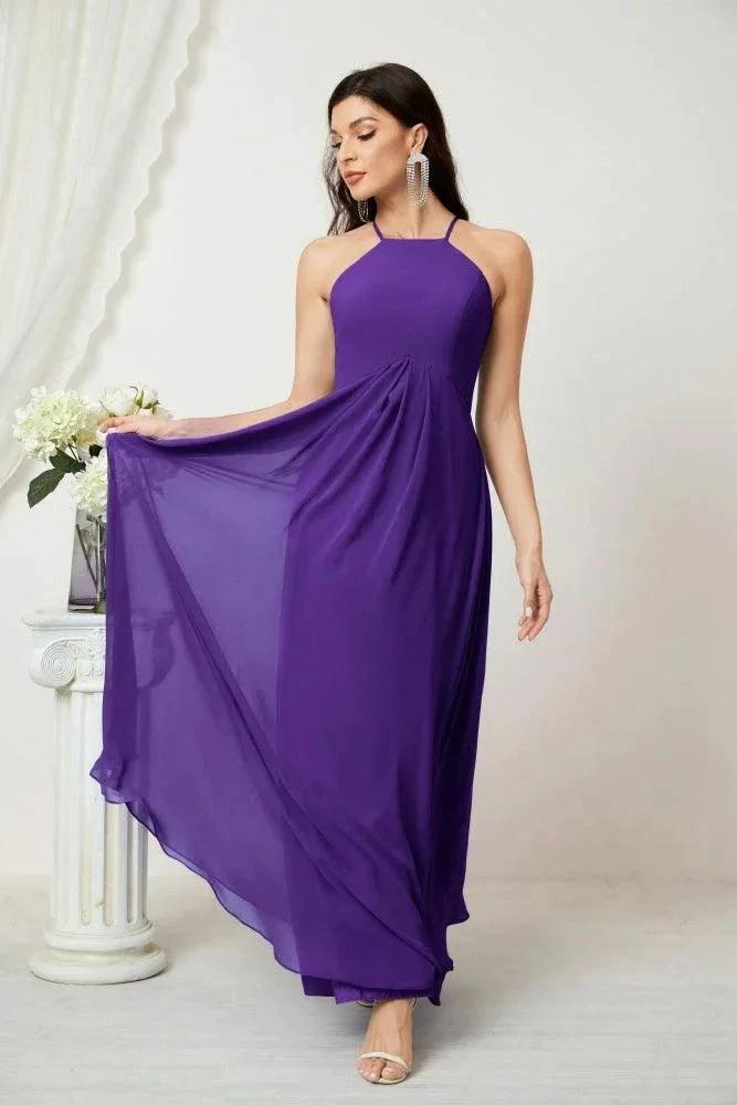 ZapDress Chiffon Halter Bridesmaid Dresses Long A-Line Formal Evening Dress 2805 (ZD16959)