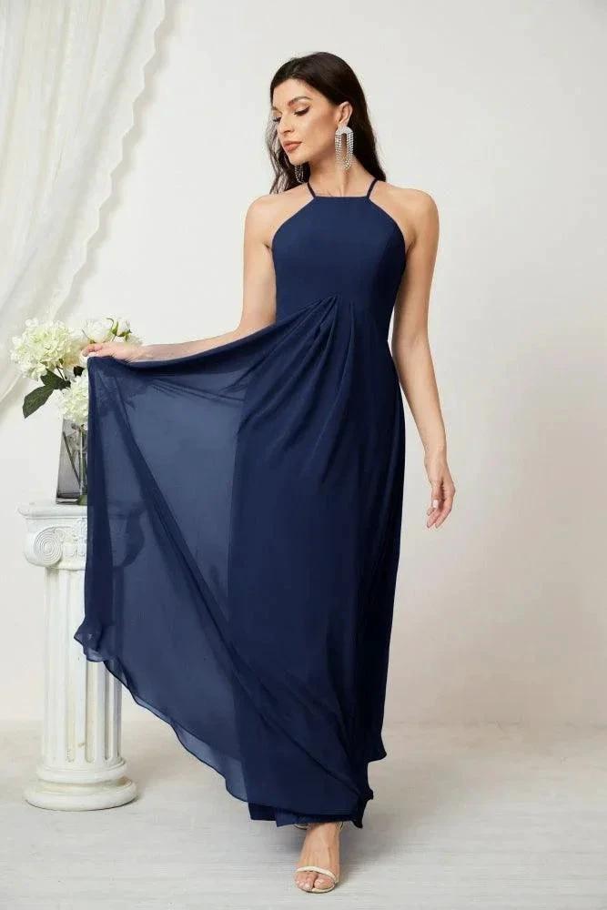 ZapDress Chiffon Halter Bridesmaid Dresses Long A-Line Formal Evening Dress 2805 (ZD16959)