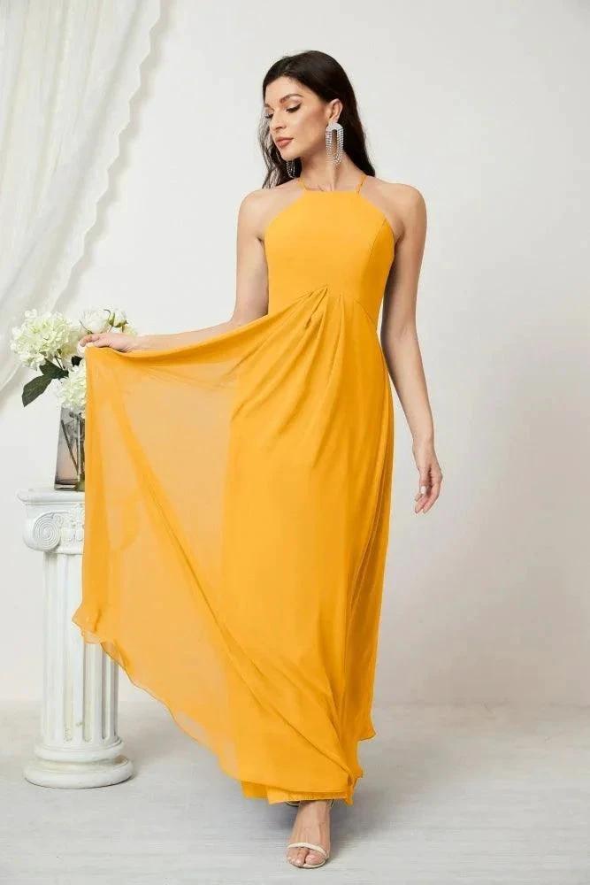 ZapDress Chiffon Halter Bridesmaid Dresses Long A-Line Formal Evening Dress 2805 (ZD16959)