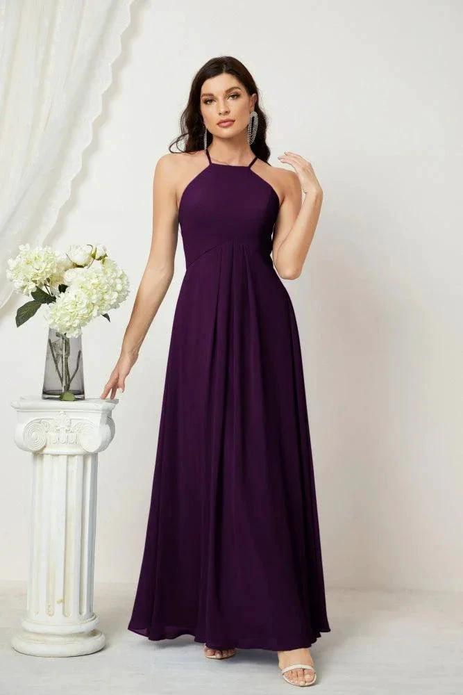ZapDress Chiffon Halter Bridesmaid Dresses Long A-Line Formal Evening Dress 2805 (ZD16959)