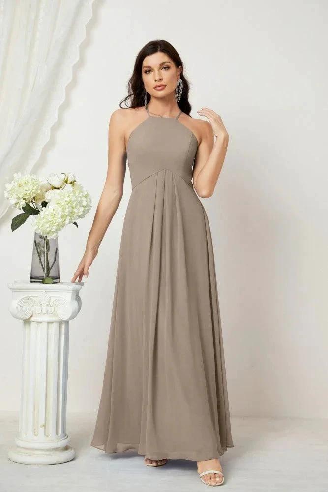 ZapDress Chiffon Halter Bridesmaid Dresses Long A-Line Formal Evening Dress 2805 (ZD16959)