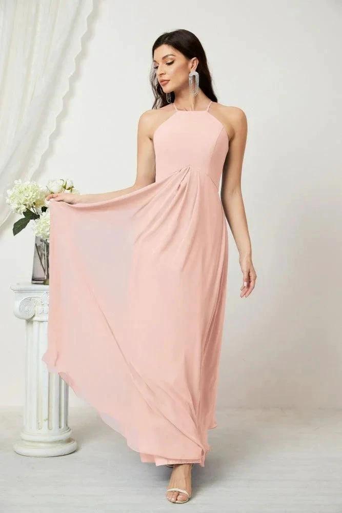 ZapDress Chiffon Halter Bridesmaid Dresses Long A-Line Formal Evening Dress 2805 (ZD16959)