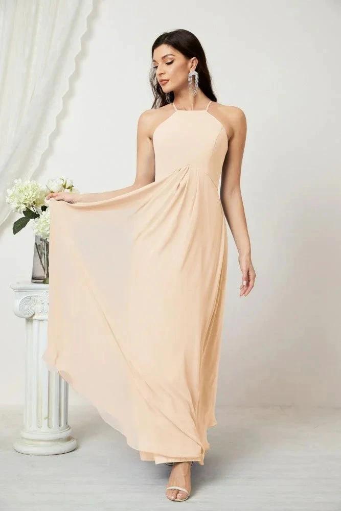 ZapDress Chiffon Halter Bridesmaid Dresses Long A-Line Formal Evening Dress 2805 (ZD16959)