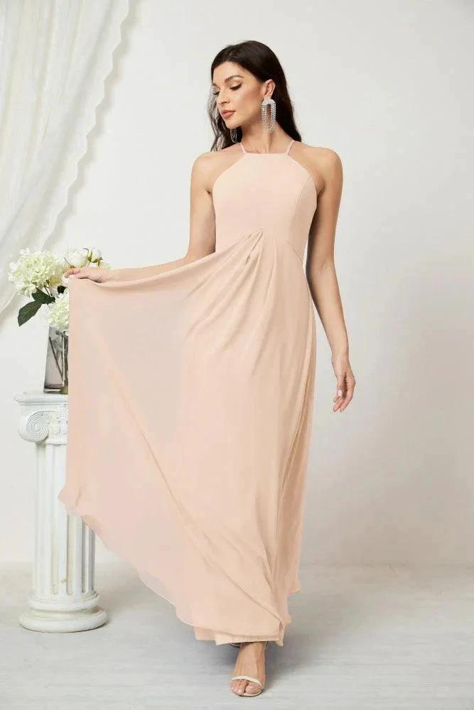 ZapDress Chiffon Halter Bridesmaid Dresses Long A-Line Formal Evening Dress 2805 (ZD16959)