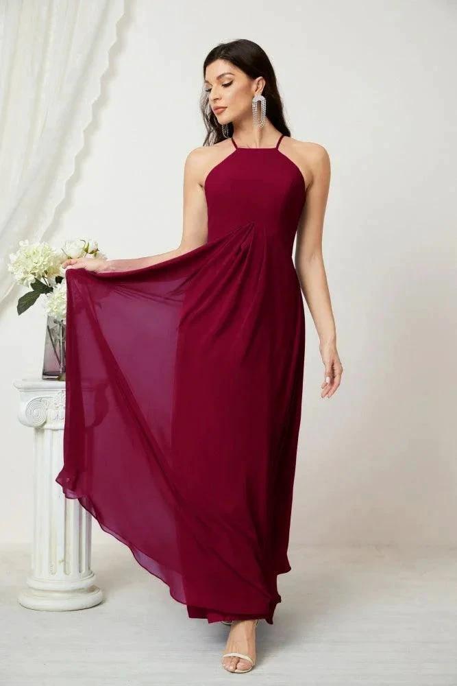 ZapDress Chiffon Halter Bridesmaid Dresses Long A-Line Formal Evening Dress 2805 (ZD16959)