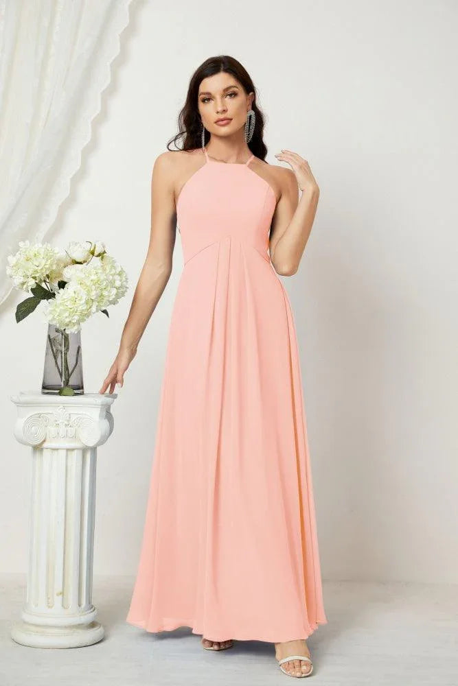 ZapDress Chiffon Halter Bridesmaid Dresses Long A-Line Formal Evening Dress 2805 (ZD16959)