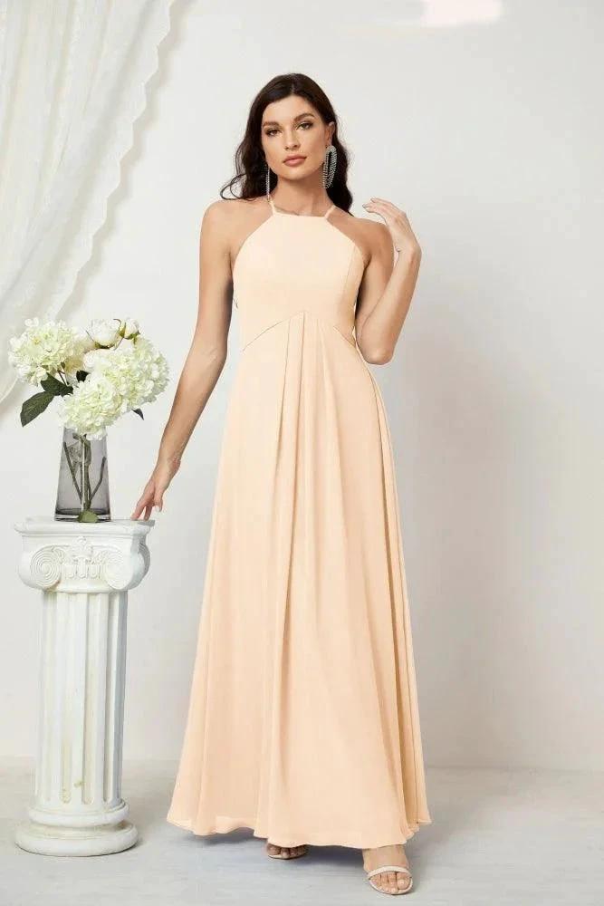 ZapDress Chiffon Halter Bridesmaid Dresses Long A-Line Formal Evening Dress 2805 (ZD16959)