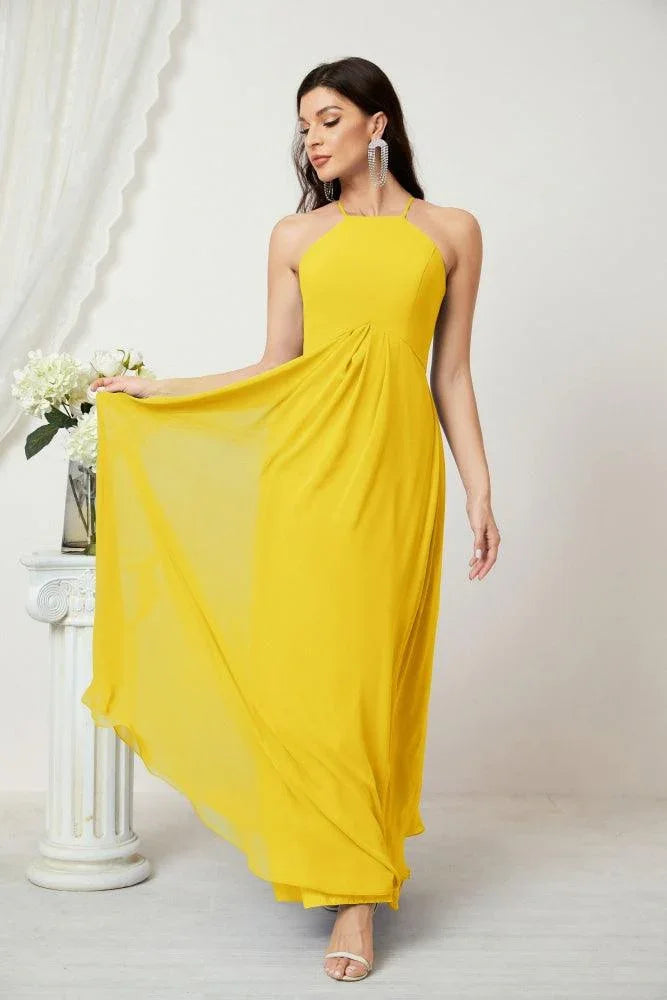 ZapDress Chiffon Halter Bridesmaid Dresses Long A-Line Formal Evening Dress 2805 (ZD16959)