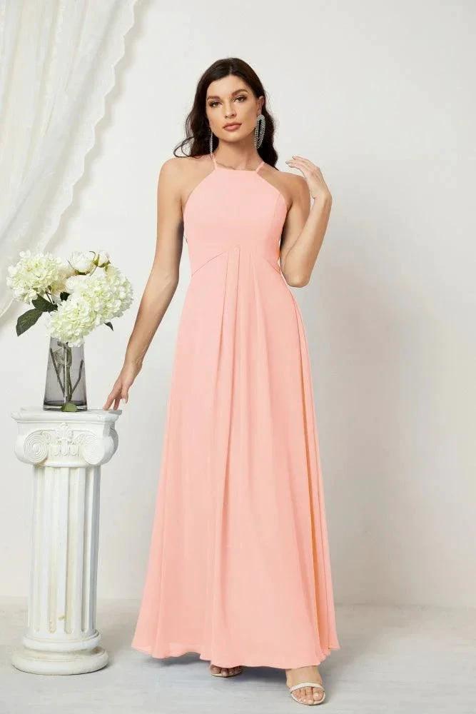 ZapDress Chiffon Halter Bridesmaid Dresses Long A-Line Formal Evening Dress 2805 (ZD16959)