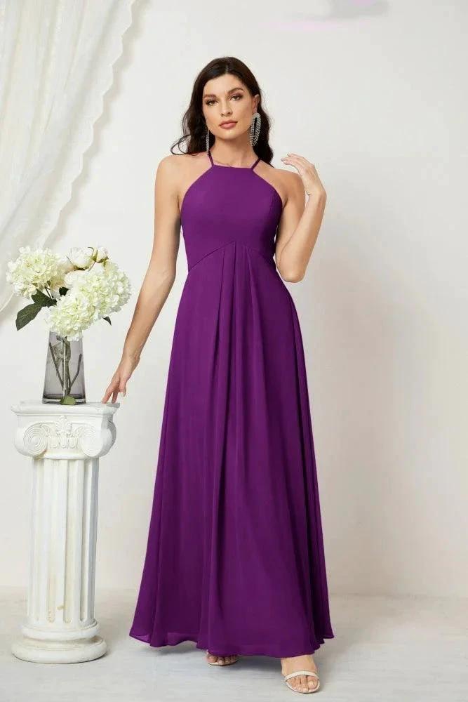 ZapDress Chiffon Halter Bridesmaid Dresses Long A-Line Formal Evening Dress 2805 (ZD16959)
