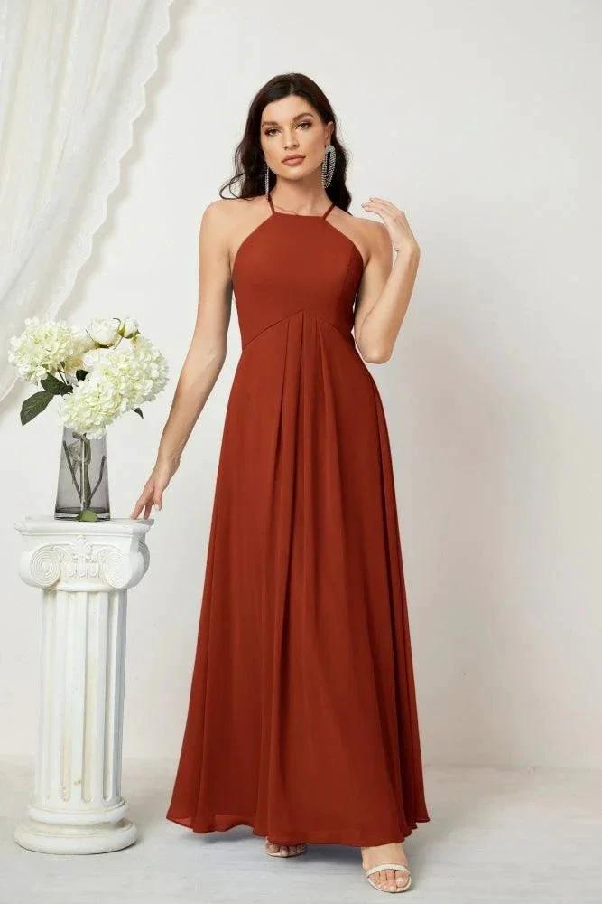 ZapDress Chiffon Halter Bridesmaid Dresses Long A-Line Formal Evening Dress 2805 (ZD16959)