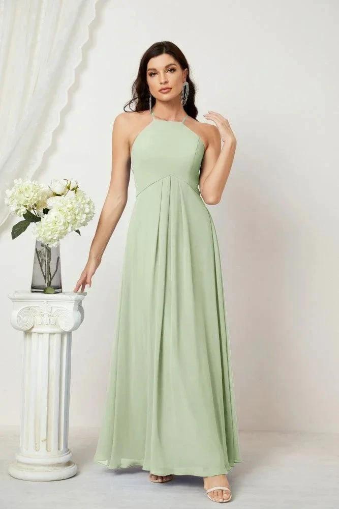 ZapDress Chiffon Halter Bridesmaid Dresses Long A-Line Formal Evening Dress 2805 (ZD16959)