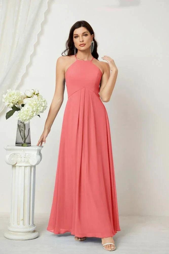 ZapDress Chiffon Halter Bridesmaid Dresses Long A-Line Formal Evening Dress 2805 (ZD16959)