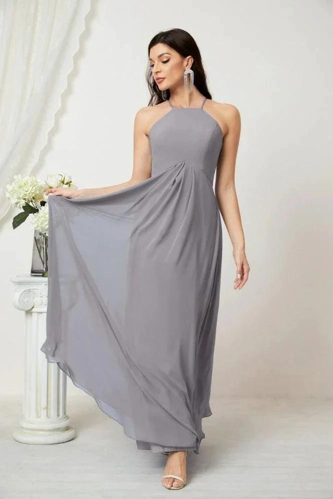 ZapDress Chiffon Halter Bridesmaid Dresses Long A-Line Formal Evening Dress 2805 (ZD16959)