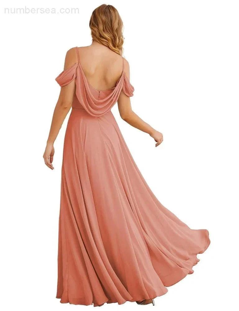 ZapDress Cold Shoulder Chiffon Bridesmaid Dresses Long Maxi Formal Prom Gowns for Women Party (ZD17042)