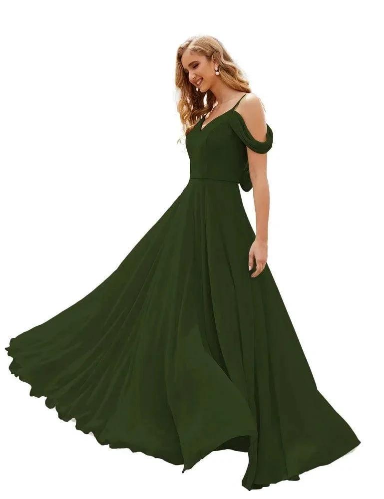 Numbersea Cold Shoulder Chiffon Bridesmaid Dresses Long Maxi Formal Prom Gowns for Women Party SEA28059 by numbersea