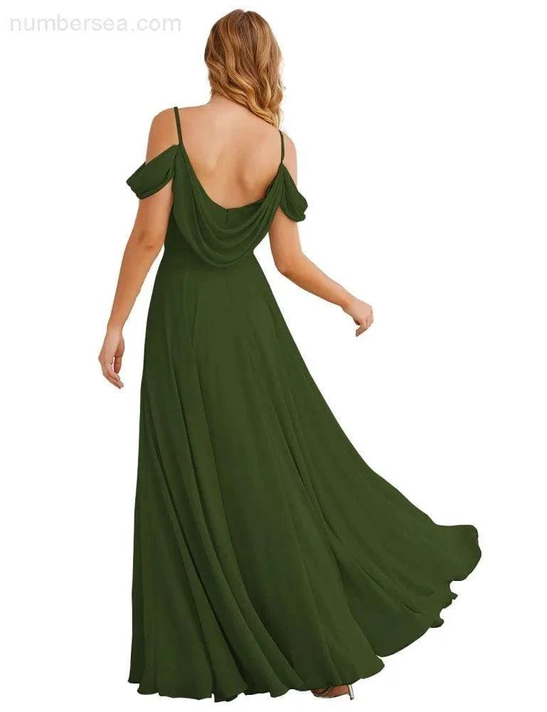 ZapDress Cold Shoulder Chiffon Bridesmaid Dresses Long Maxi Formal Prom Gowns for Women Party (ZD17042)