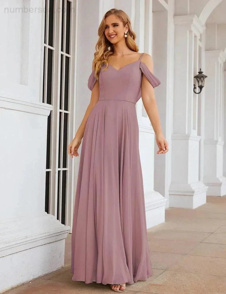ZapDress Cold Shoulder Chiffon Bridesmaid Dresses Long Maxi Formal Prom Gowns for Women Party (ZD17042)