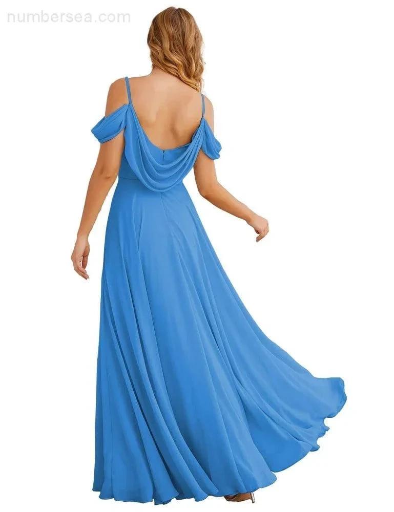 ZapDress Cold Shoulder Chiffon Bridesmaid Dresses Long Maxi Formal Prom Gowns for Women Party (ZD17042)