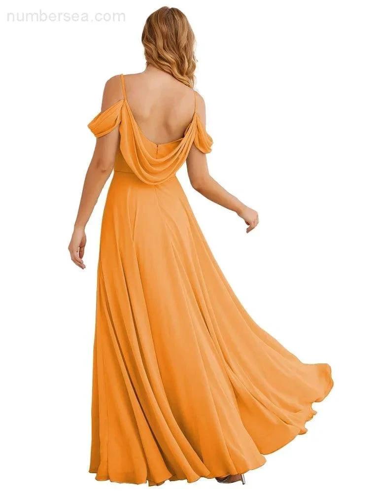 ZapDress Cold Shoulder Chiffon Bridesmaid Dresses Long Maxi Formal Prom Gowns for Women Party (ZD17042)