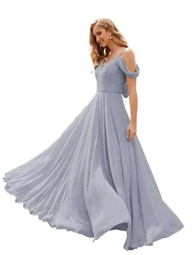 Numbersea Cold Shoulder Chiffon Bridesmaid Dresses Long Maxi Formal Prom Gowns for Women Party SEA28059 by numbersea