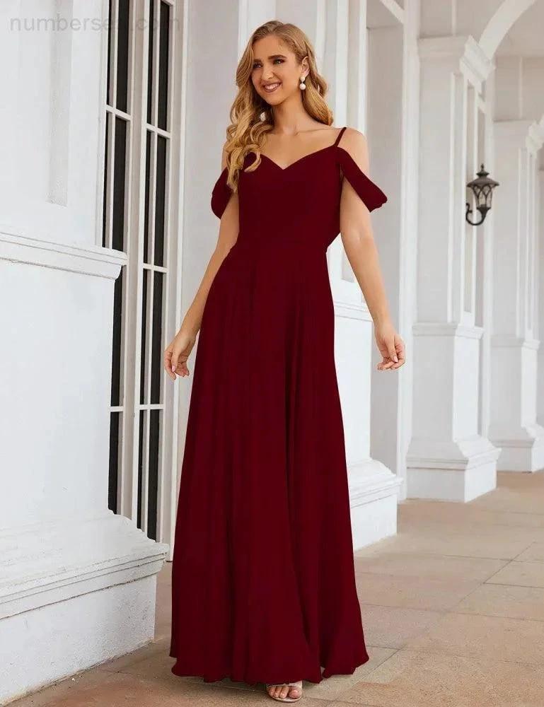 ZapDress Cold Shoulder Chiffon Bridesmaid Dresses Long Maxi Formal Prom Gowns for Women Party (ZD17042)