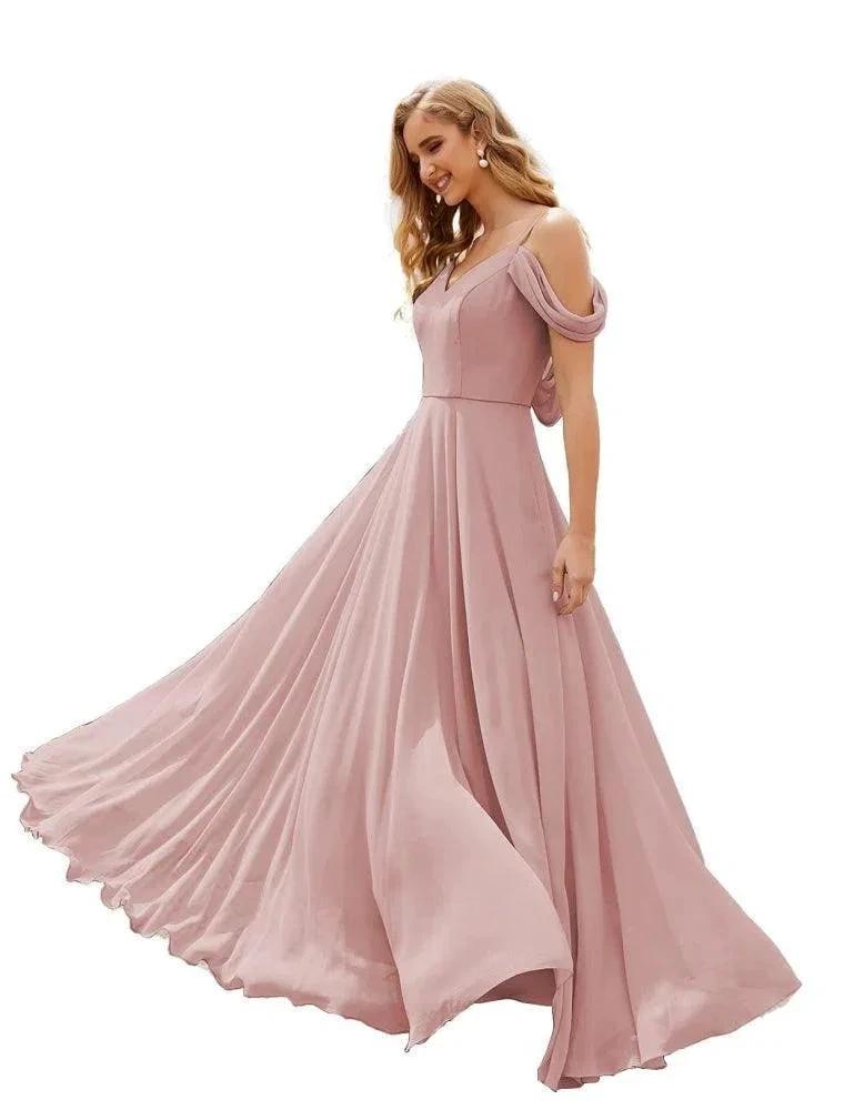 Numbersea Cold Shoulder Chiffon Bridesmaid Dresses Long Maxi Formal Prom Gowns for Women Party SEA28059 by numbersea