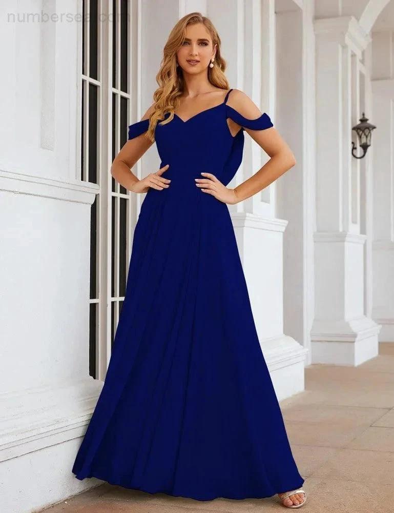 ZapDress Cold Shoulder Chiffon Bridesmaid Dresses Long Maxi Formal Prom Gowns for Women Party (ZD17042)
