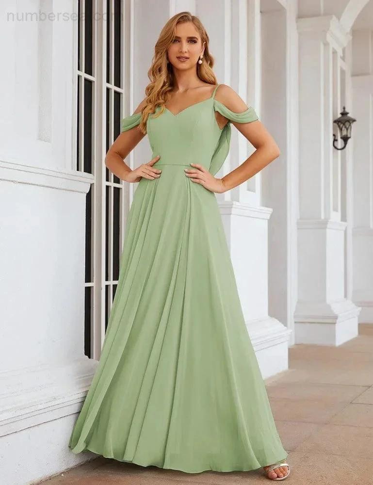 ZapDress Cold Shoulder Chiffon Bridesmaid Dresses Long Maxi Formal Prom Gowns for Women Party (ZD17042)