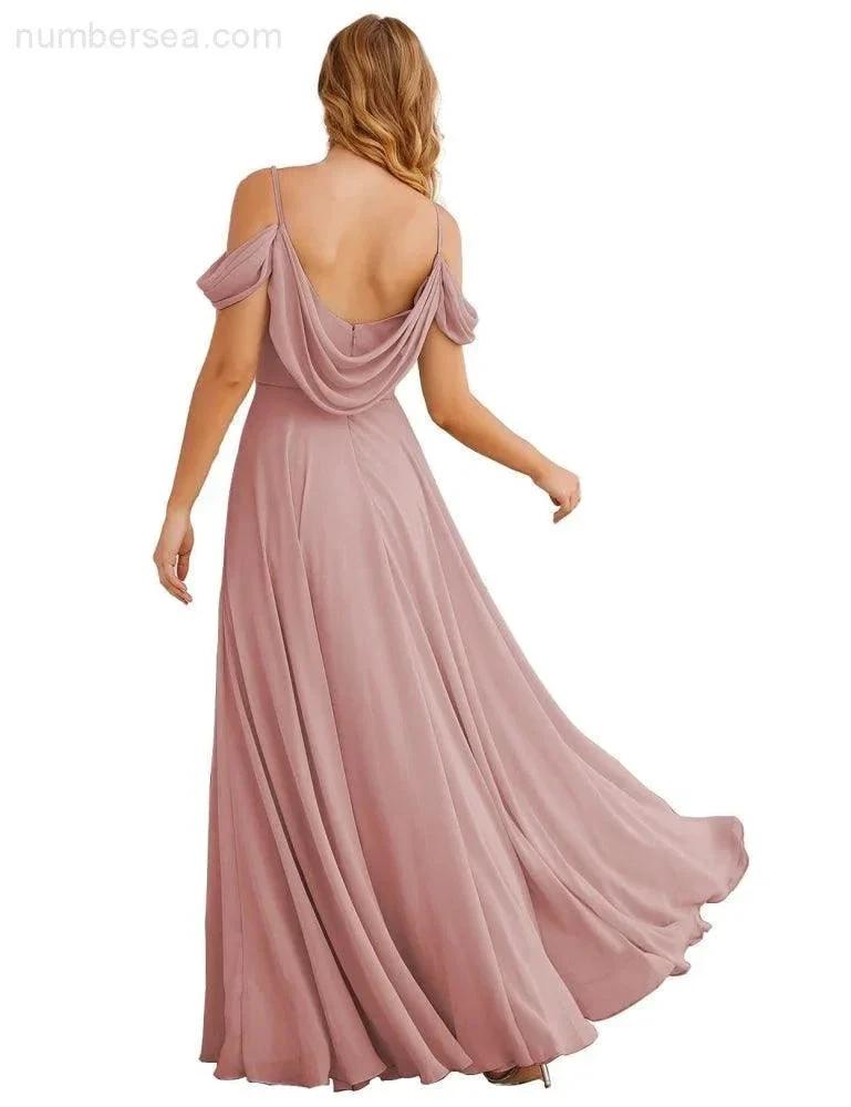 ZapDress Cold Shoulder Chiffon Bridesmaid Dresses Long Maxi Formal Prom Gowns for Women Party (ZD17042)
