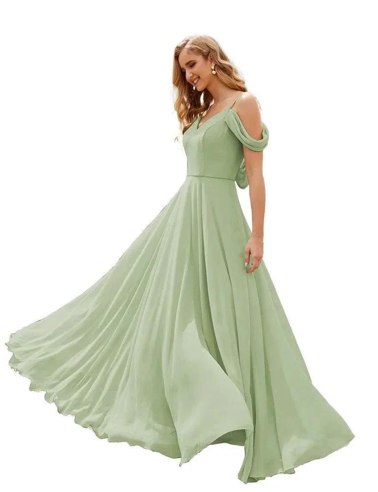 Numbersea Cold Shoulder Chiffon Bridesmaid Dresses Long Maxi Formal Prom Gowns for Women Party SEA28059 by numbersea