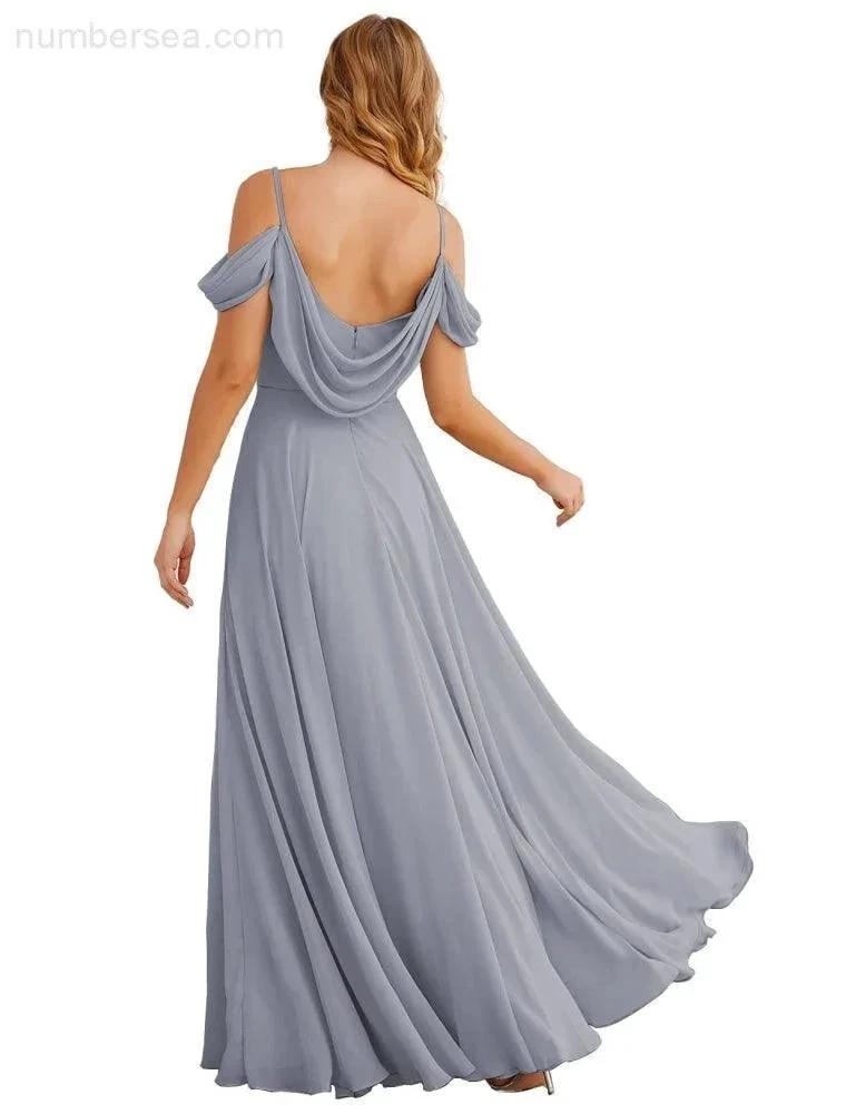 ZapDress Cold Shoulder Chiffon Bridesmaid Dresses Long Maxi Formal Prom Gowns for Women Party (ZD17042)