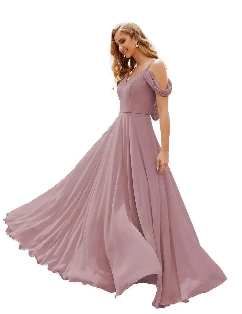 Numbersea Cold Shoulder Chiffon Bridesmaid Dresses Long Maxi Formal Prom Gowns for Women Party SEA28059 by numbersea