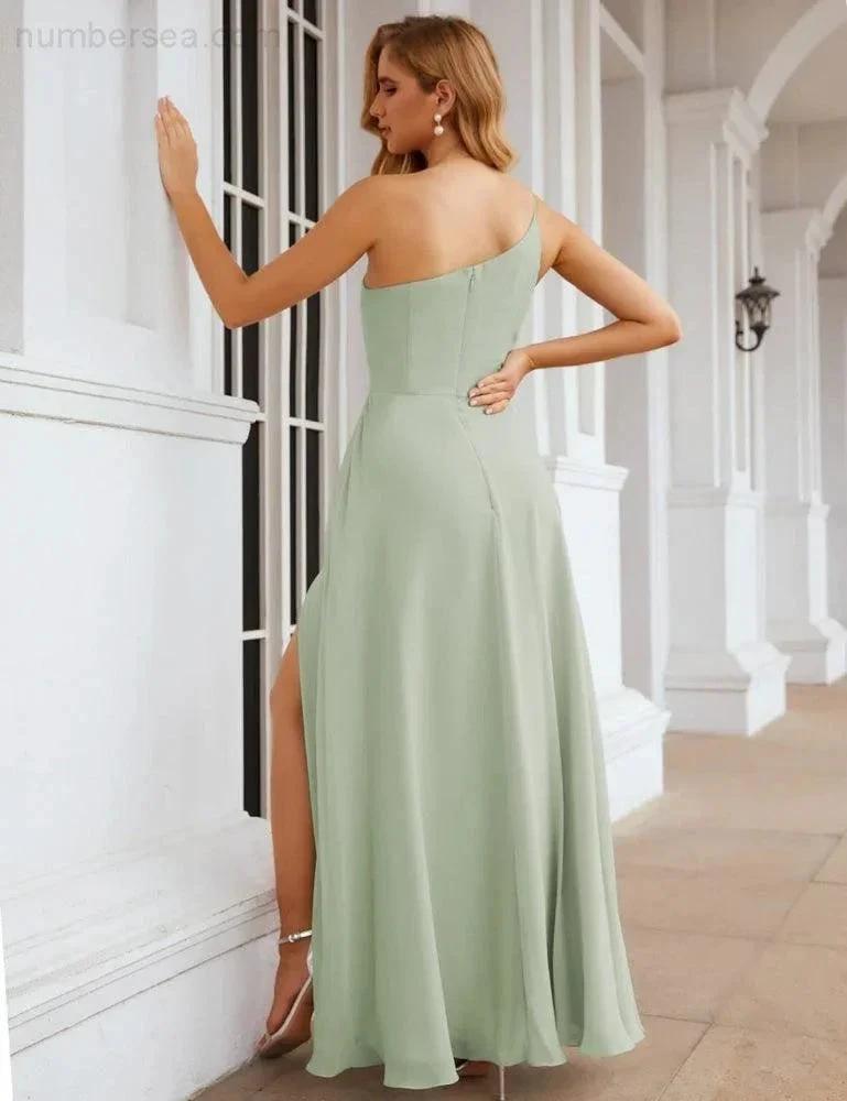 ZapDress One Shoulder Chiffon Bridesmaid Dresses Long Formal Homecoming Prom Gowns for Women Party Wedding Evening (ZD16950)