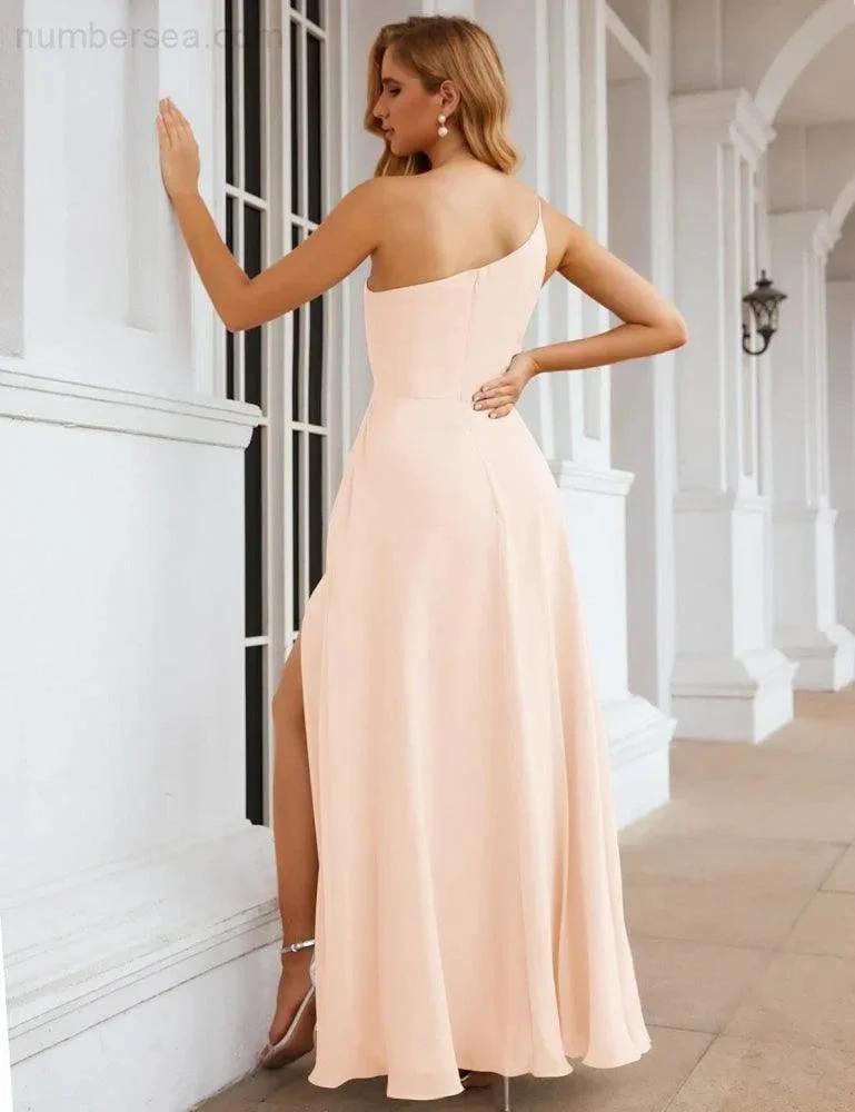 ZapDress One Shoulder Chiffon Bridesmaid Dresses Long Formal Homecoming Prom Gowns for Women Party Wedding Evening (ZD16950)