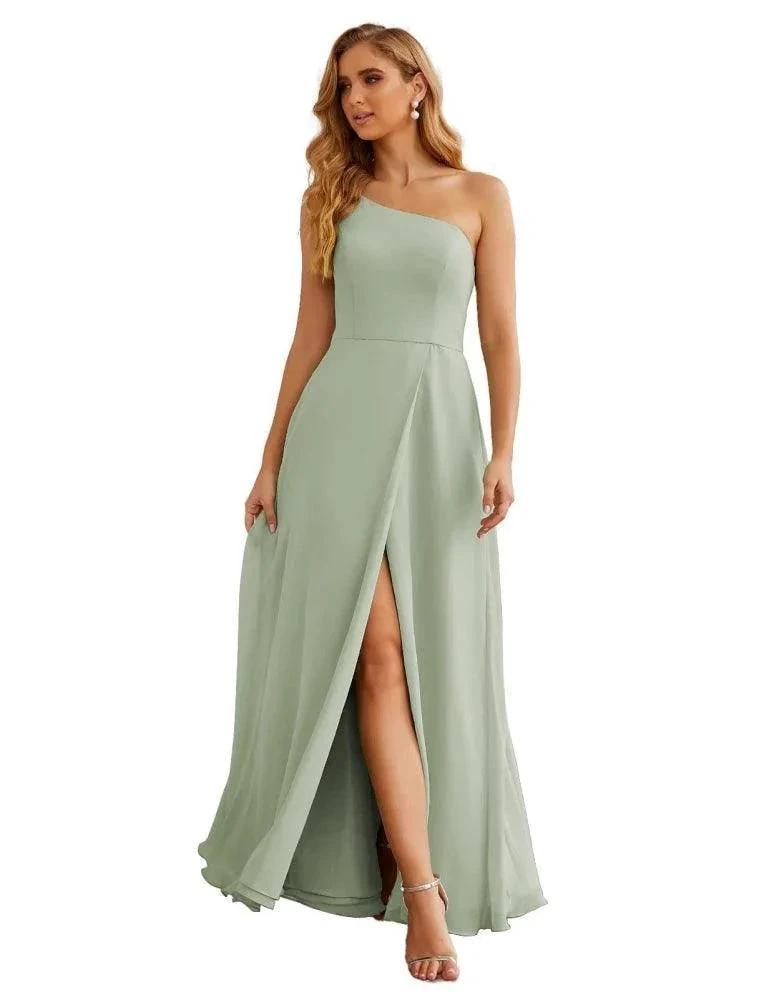 Numbersea One Shoulder Chiffon Bridesmaid Dresses Long Formal Homecoming Prom Gowns for Women Party Wedding Evening SEA28052 by numbersea