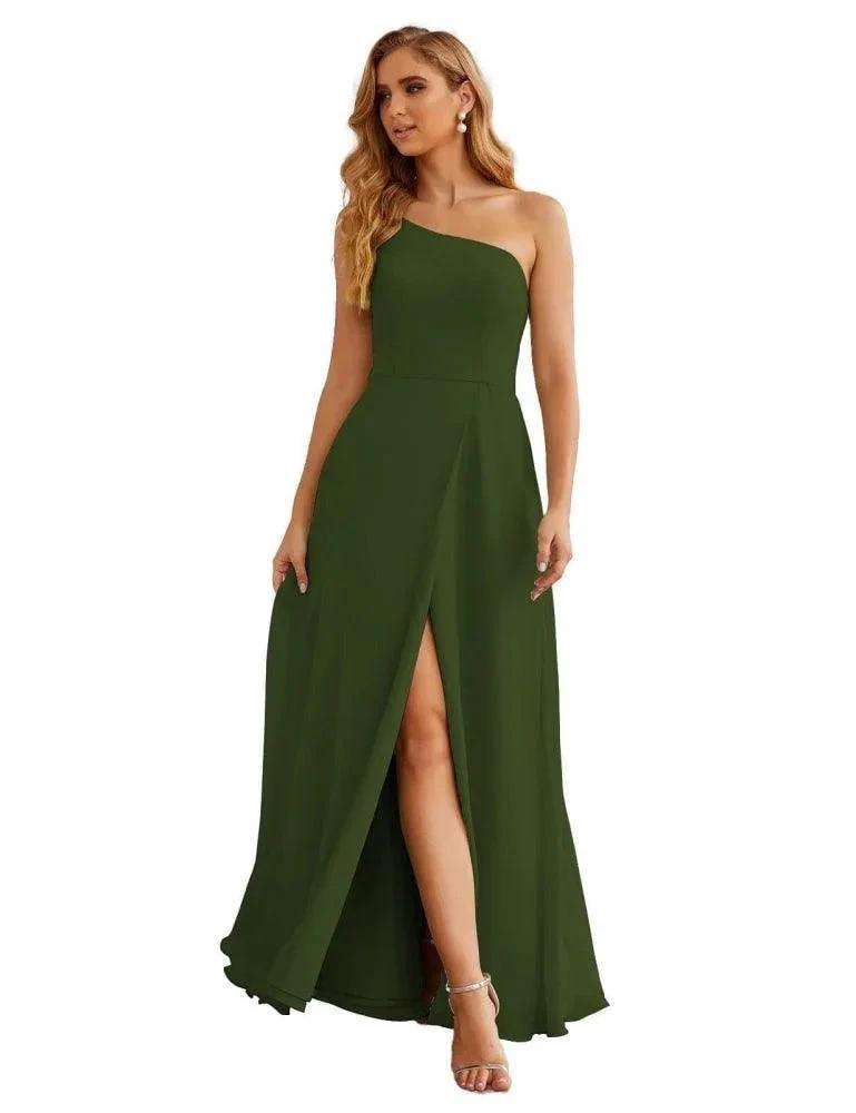 Numbersea One Shoulder Chiffon Bridesmaid Dresses Long Formal Homecoming Prom Gowns for Women Party Wedding Evening SEA28052 by numbersea