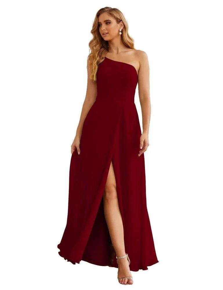 Numbersea One Shoulder Chiffon Bridesmaid Dresses Long Formal Homecoming Prom Gowns for Women Party Wedding Evening SEA28052 by numbersea
