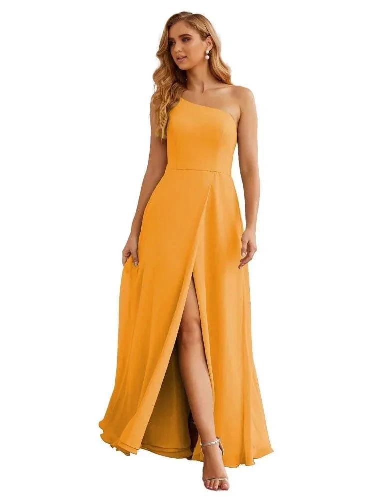 Numbersea One Shoulder Chiffon Bridesmaid Dresses Long Formal Homecoming Prom Gowns for Women Party Wedding Evening SEA28052 by numbersea