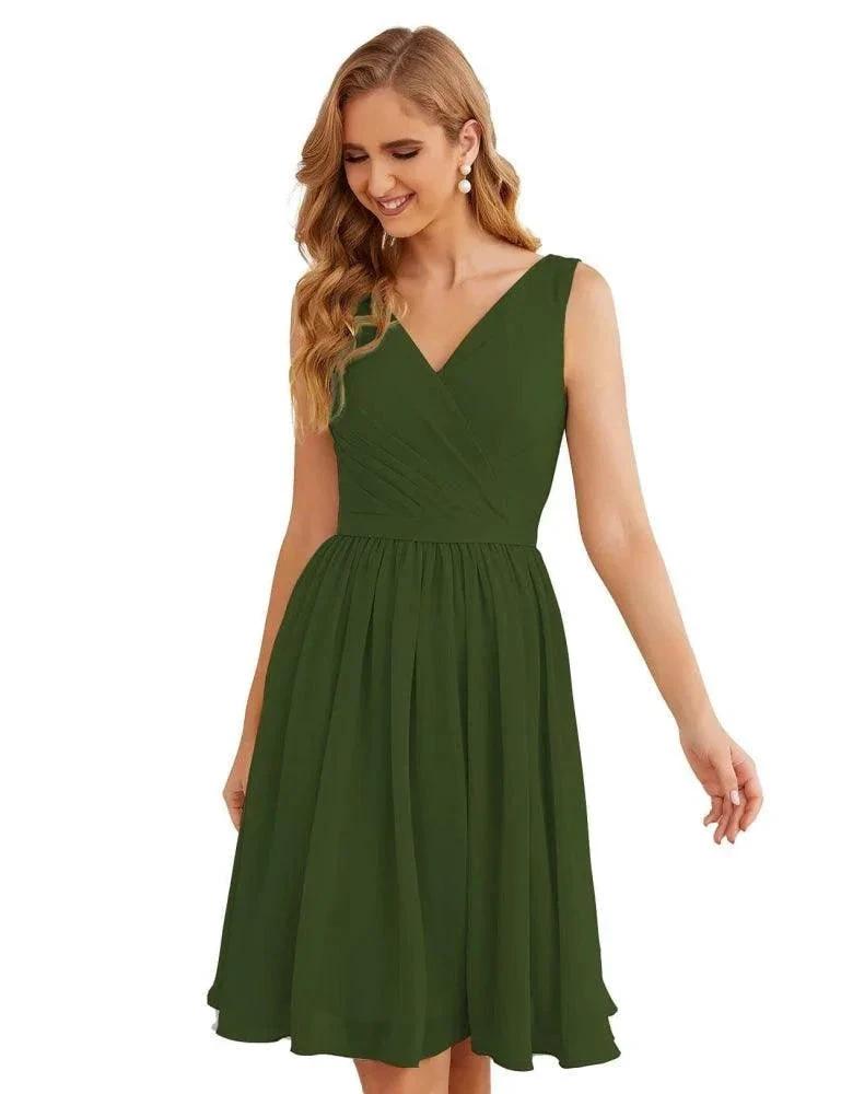 Numbersea V-Neck Bridesmaid Dresses Chiffon Short Knee Length Formal Prom Gowns for Women Party Homecoming SEA28062 by numbersea