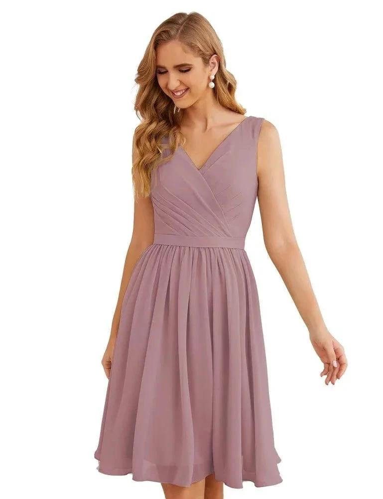 Numbersea V-Neck Bridesmaid Dresses Chiffon Short Knee Length Formal Prom Gowns for Women Party Homecoming SEA28062 by numbersea
