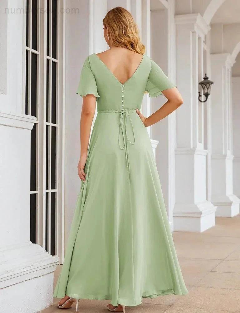 ZapDress Wrap V-Neck Chiffon Bridesmaid Dresses Long Formal Maxi Evening Gown for Wedding Guests (ZD17056)