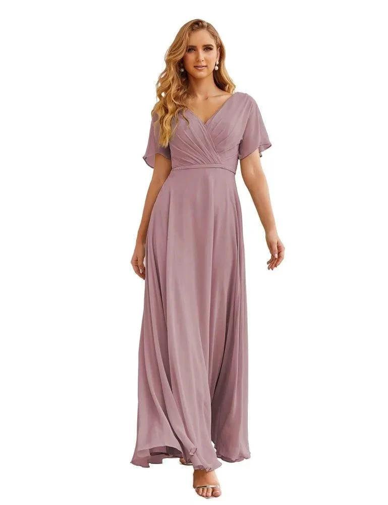 Numbersea Wrap V-Neck Chiffon Bridesmaid Dresses Long Formal Maxi Evening Gown for Wedding Guests SEA28049 by numbersea