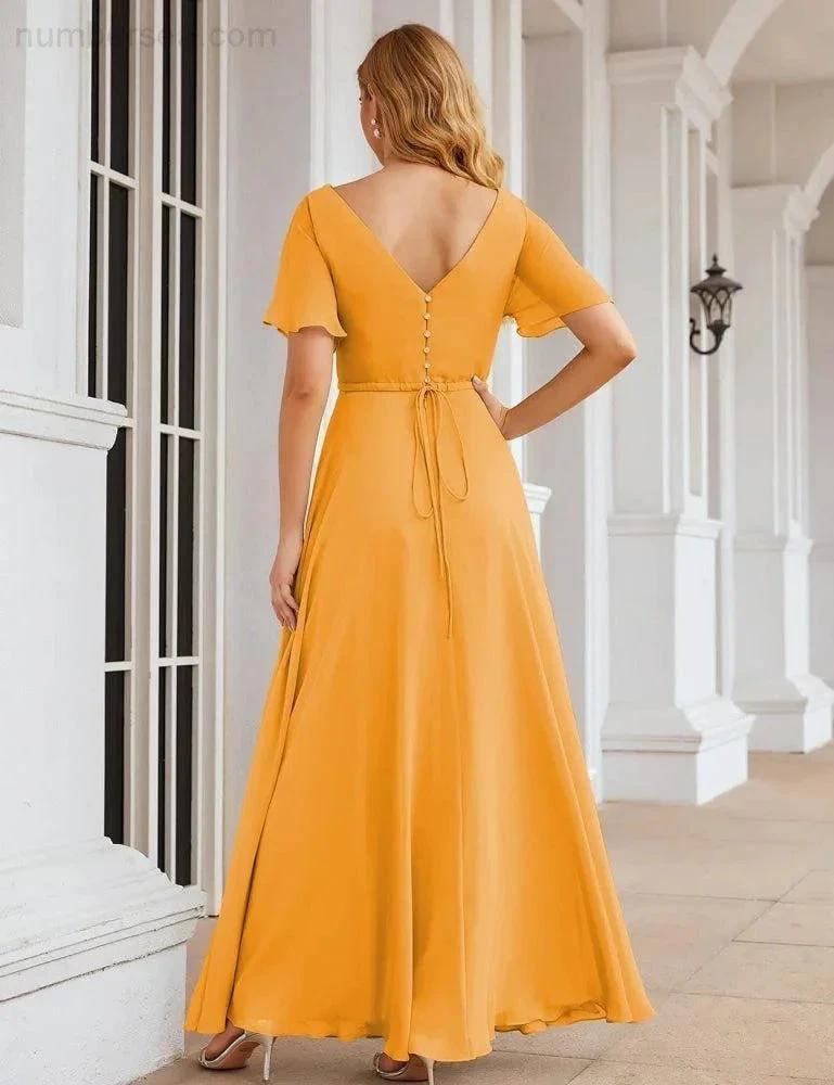 ZapDress Wrap V-Neck Chiffon Bridesmaid Dresses Long Formal Maxi Evening Gown for Wedding Guests (ZD17056) - View 7 | VelvetHem